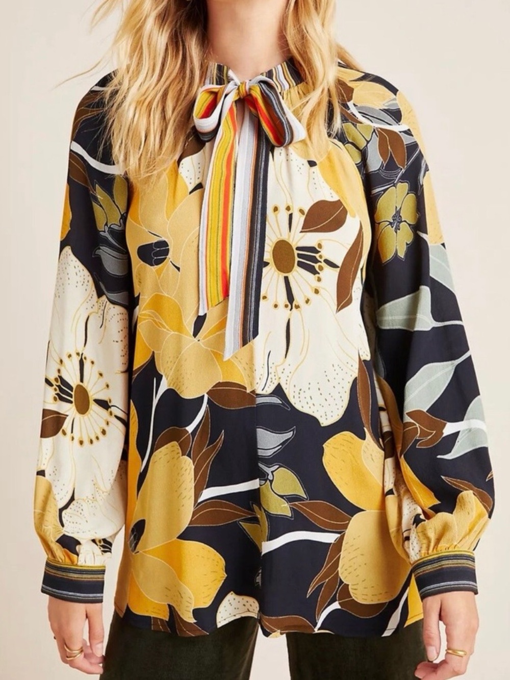 Anthropologie Blank Sharona Tie Neck Blouse-M